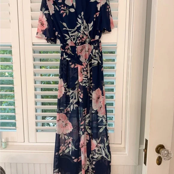 Miami Navy and Pink Floral Maxi Dress - Picture 3 of 3
